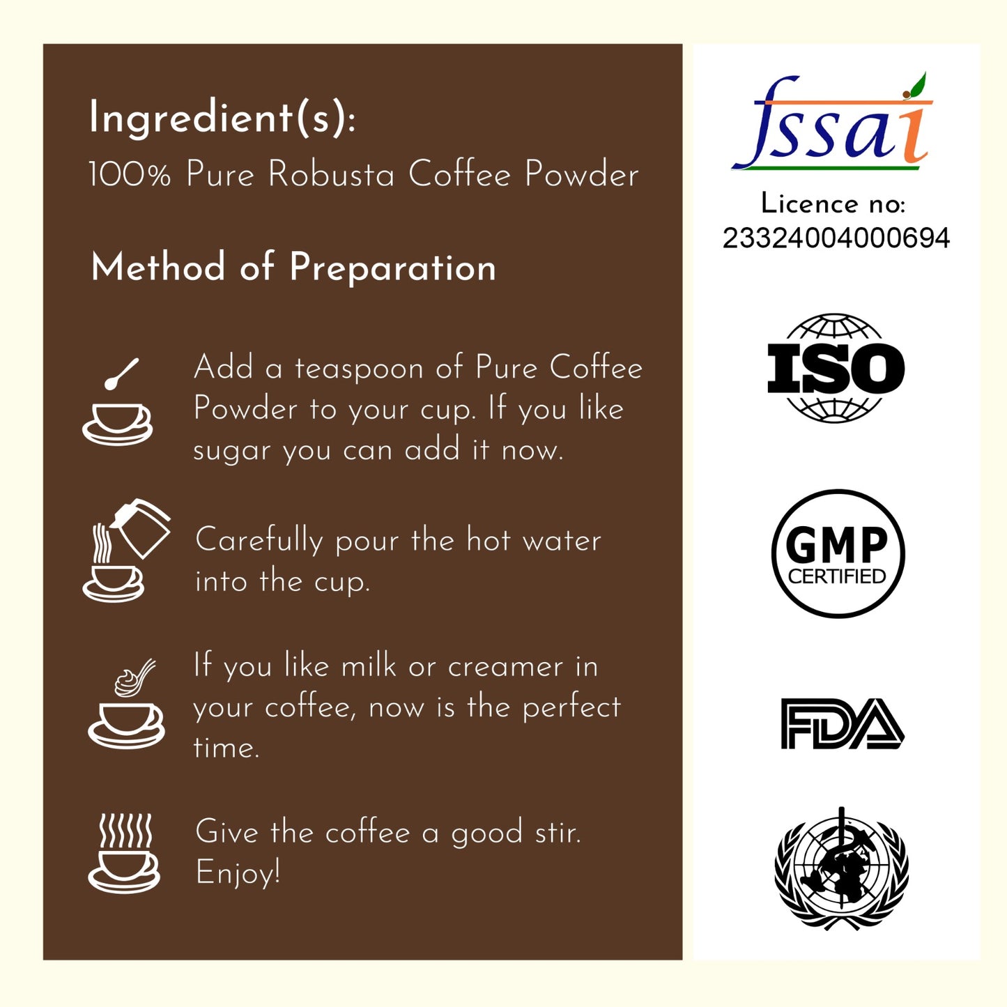 100% Pure Robusta Coffee Powder | Organically Grown in Kerala's Western Ghats- Earth's Essence