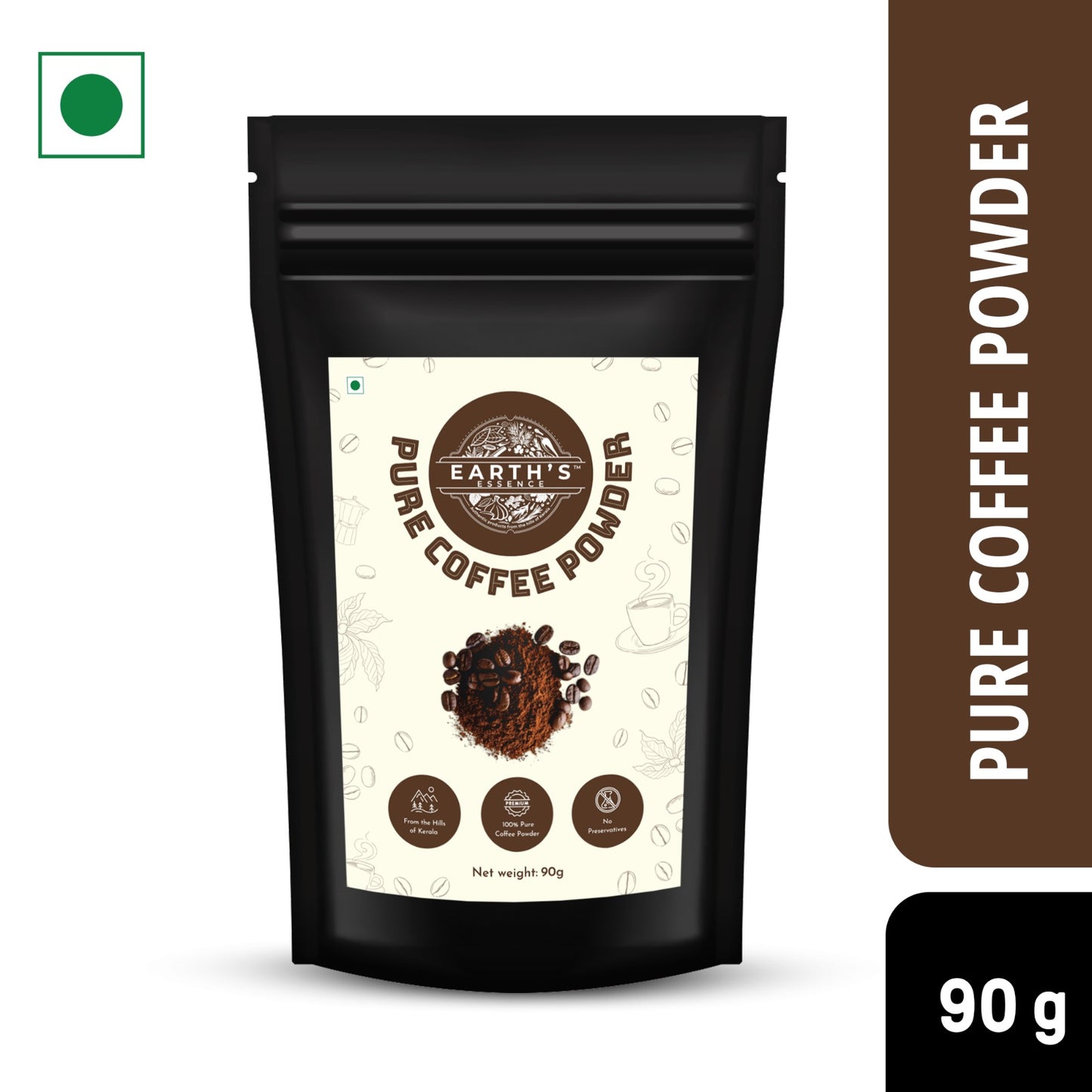 EARTH'S ESSENCE 100% Pure Robusta Coffee Powder | Organically Grown in Kerala's Western Ghats