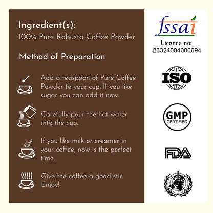 EARTH'S ESSENCE 100% Pure Robusta Coffee Powder | Organically Grown in Kerala's Western Ghats