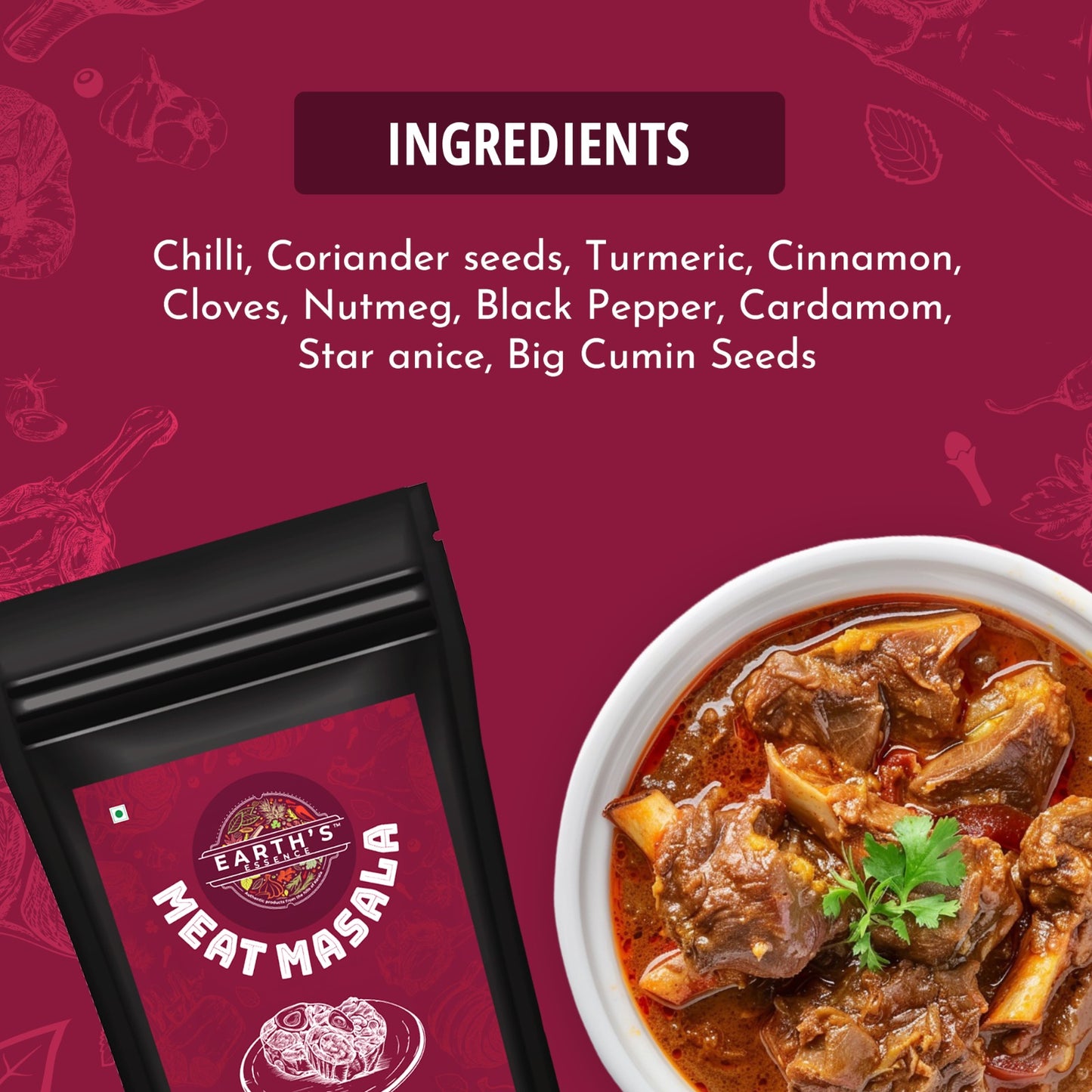 Earth's Essence Premium Meat Masala- Blended to perfection from the western ghats of Kerala